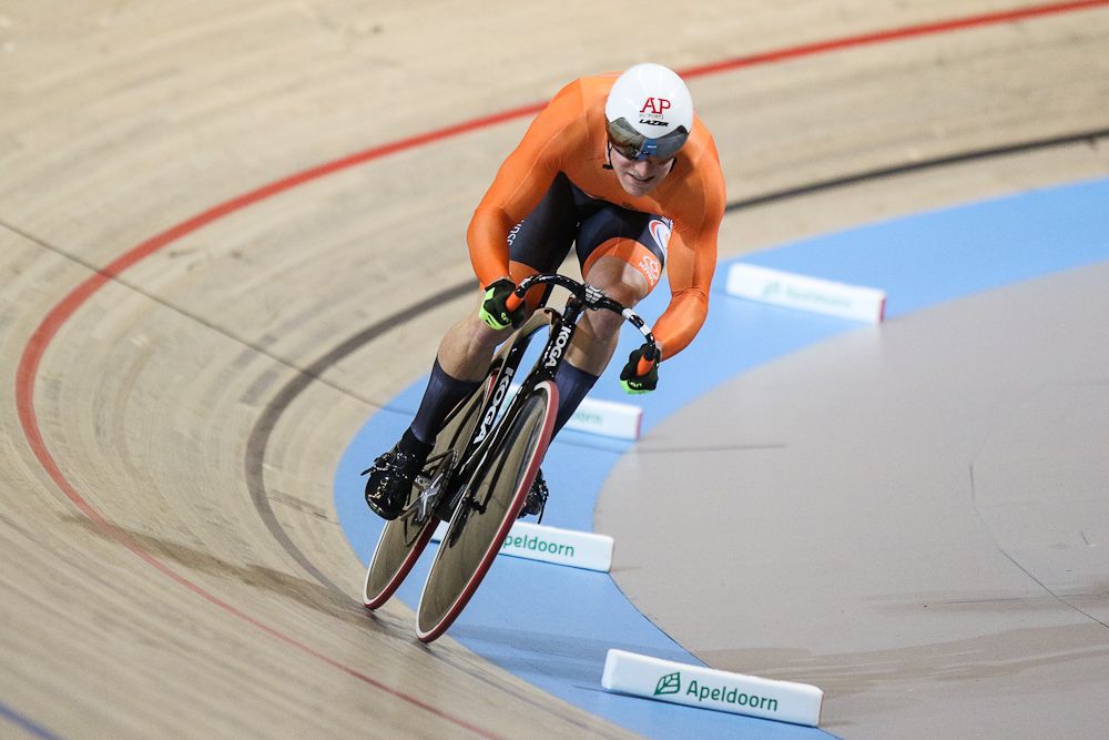 Jeffrey Hoogland of Netherlands competes in Men`s sprint qualifying during the UCI Track Cycling World Championships