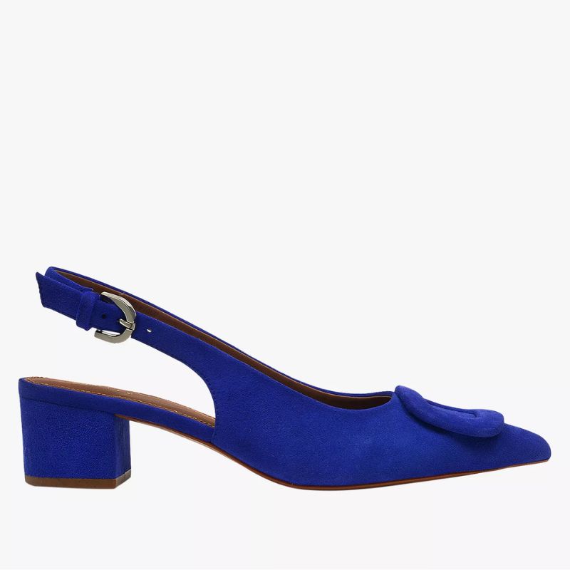 blue square heeled sling back