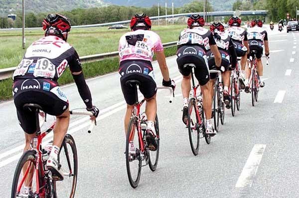 Ivan Basso is well protected by his CSC team mates