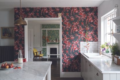 Happy kitchen featuring wallpaper