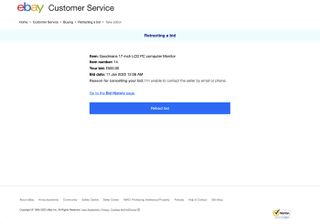 eBay "retract a bid" confirmation page