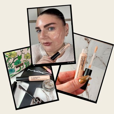Laura Pearson holding and wearing the new MAC Studio Fix 36HR Smooth Angles Concealer