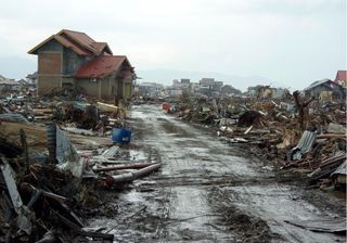 The aftermath of the Dec. 26, 2004 earthquake and tsunami that destroyed Banda Aceh, Sumatra, Indonesia.