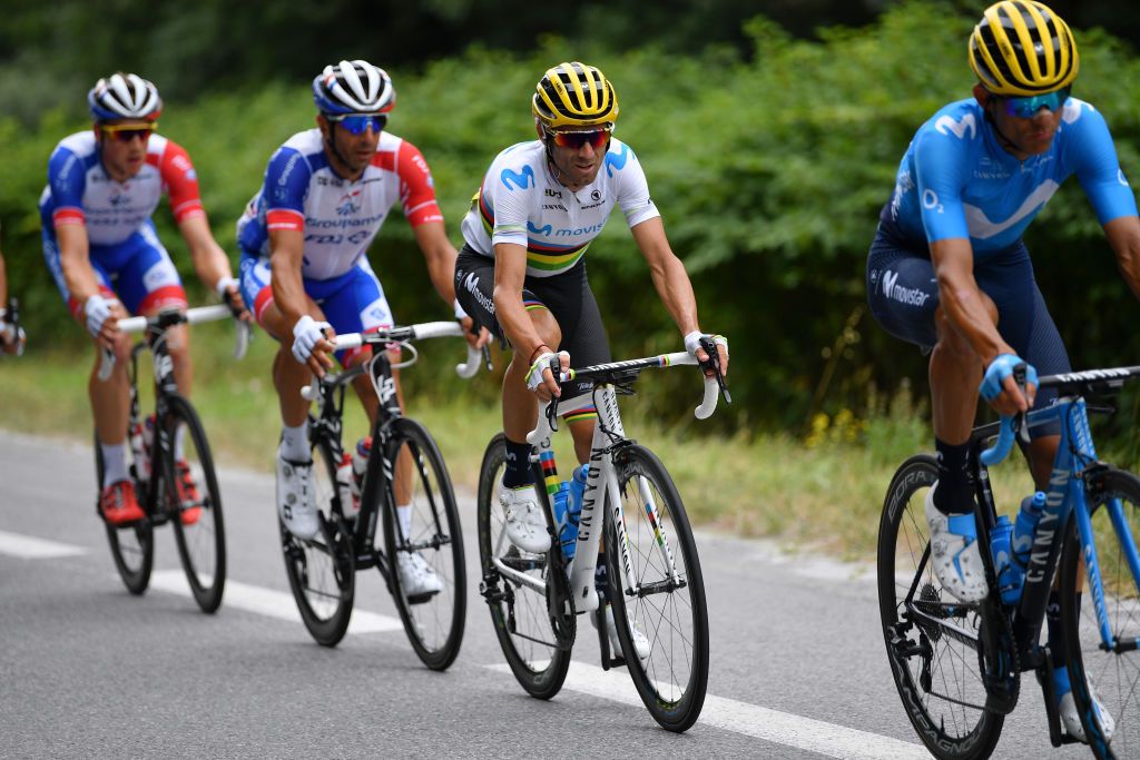 Alejandro Valverde rides in the peloton on stage 12