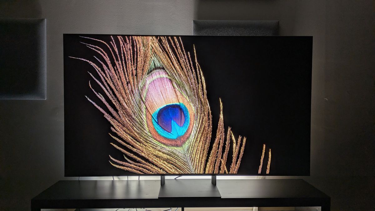 Sony Bravia 7 II with a shot of a peacock feather on screen