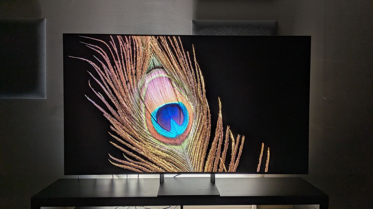 Sony Bravia 7 II with a shot of a peacock feather on screen