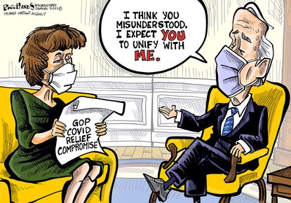 Political Cartoon U.S. biden susan collins covid compromise unity