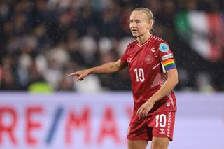 Pernille Harder of Denmark reacts during the UEFA Women's Nations League 2024/25 Group A4 MD2 match between Italy and Denmark at Stadio Alberto Picco on 02/25/2025 in La Spezia, Italy.