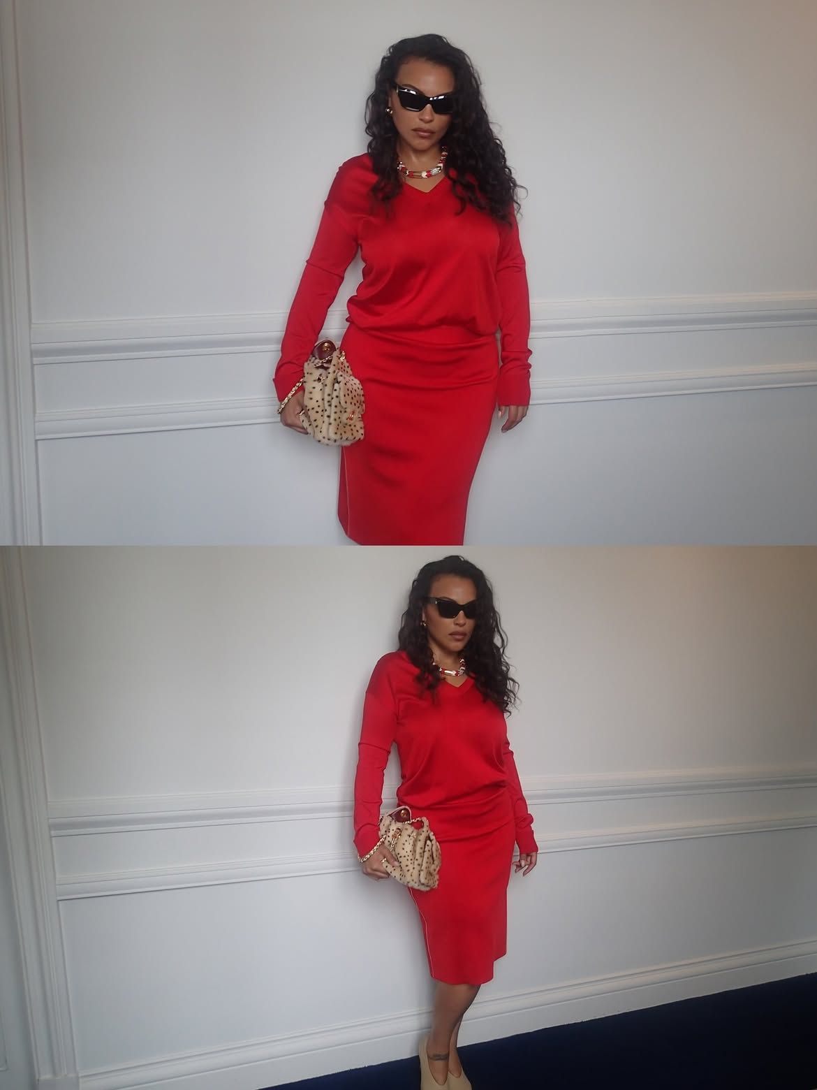 Paloma Elsesser wearing a drop-waist dress.