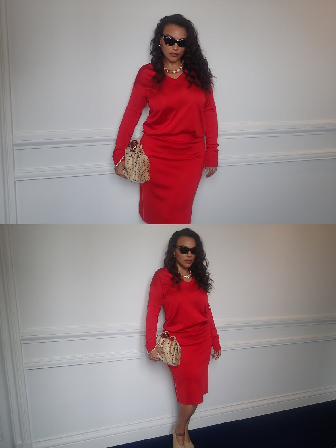 Paloma Elsesser wearing a drop-waist dress.
