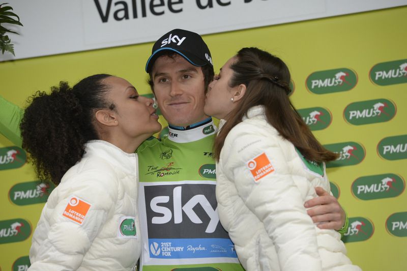 Geraint Thomas also pulls on the green points jersey