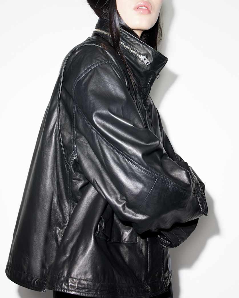 Clay Funnel Neck Cropped Leather Jacket