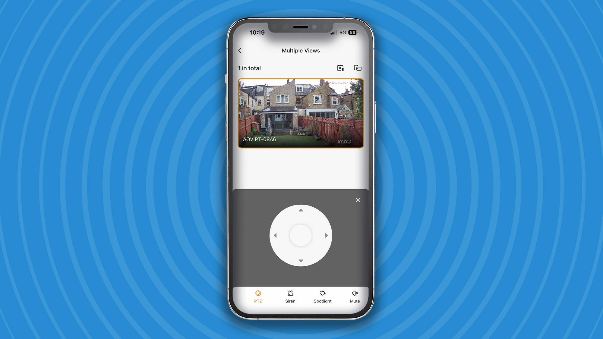 Controls for IMOU AOV PT security camera in mobile app