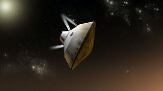 This artist’s impression shows thrusters controlling the angle of the spacecraft during MSL 2012’s Mars entry. Mars 2020 will use the same technique.