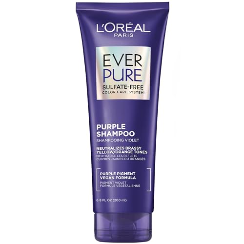 L’oreal Paris Sulfate Free Brass Toning Purple Shampoo for Blonde, Bleached, Silver, or Brown Highlighted Hair, Everpure, 6.8 Fl Oz (packaging May Vary)