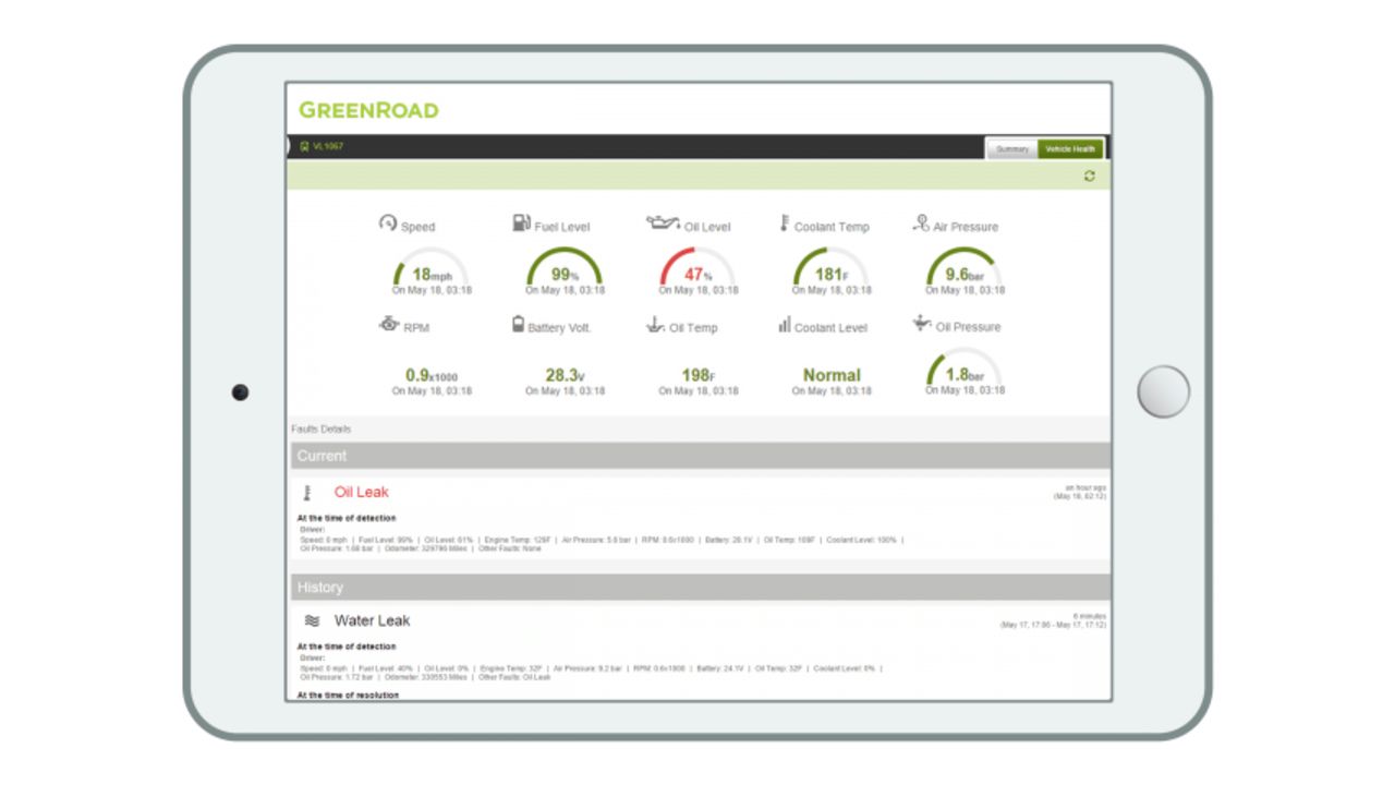 screenshot of the greenroad platform on a tablet