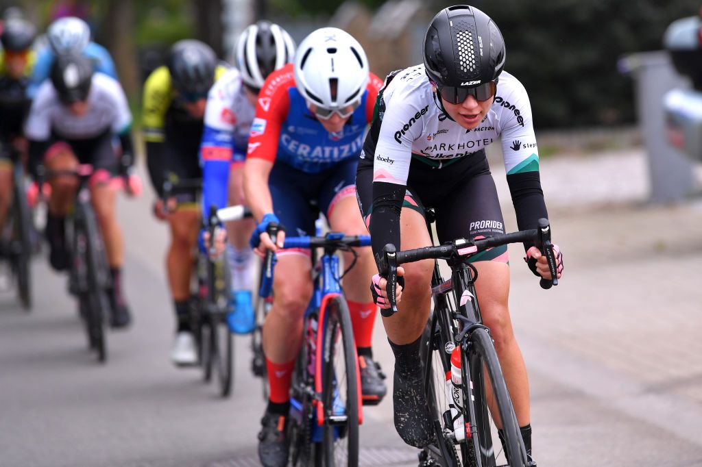 DE PANNE BELGIUM OCTOBER 20 Romy Kasper of Germany and Team Parkhotel Valkenburg during the 3rd Driedaagse Brugge De Panne 2020 Women Classic a 1563km race from Brugge to De Panne AG3daagse on October 20 2020 in De Panne Belgium Photo by Luc ClaessenGetty Images