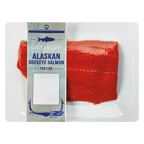 Packet of Wild Caught Alaskan Sockeye Salmon Portion on white background