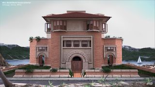 3D Rendering of a large house designed by Frank Lloyd Wright.