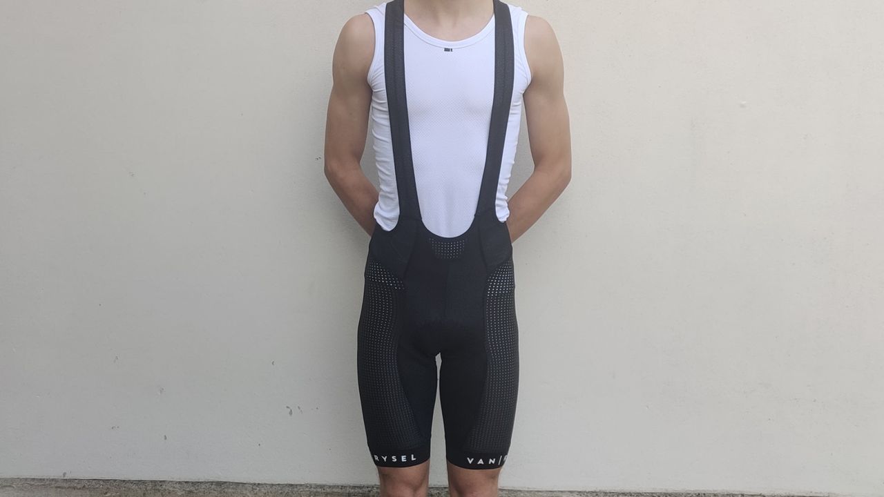 Image shows a rider wearing the Van Rysel Ultralight Racer Shorts