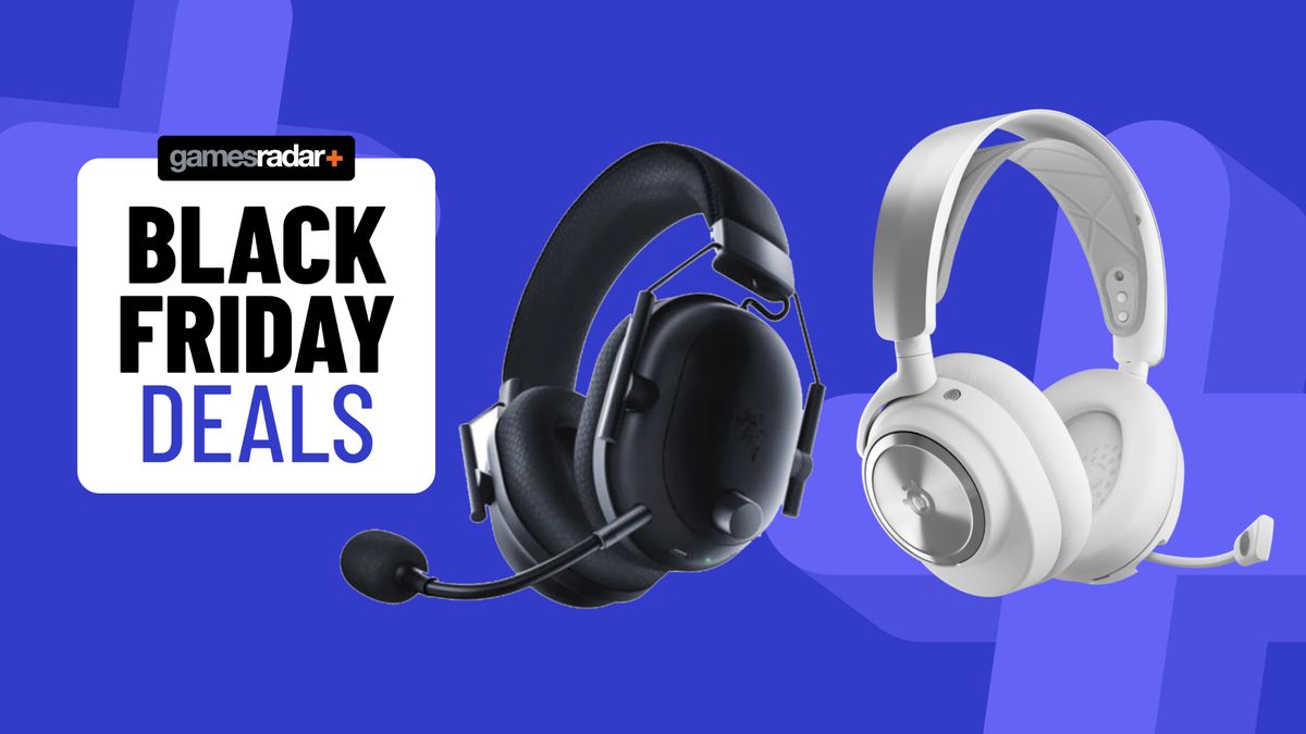 SteelSeries Arctis Nova Pro Wireless and Razer BlackShark V2 Pro gaming headsets on a blue background with Black Friday deals badge