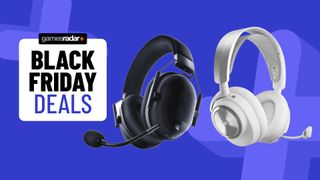 SteelSeries Arctis Nova Pro Wireless and Razer BlackShark V2 Pro gaming headsets on a blue background with Black Friday deals badge