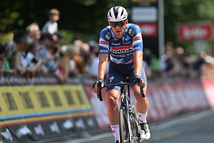 BRUGGE, BELGIUM - JUNE 15: Luke Lamperti of United States and Team Soudal Quick-Step crosses the finish line the 42nd Elfstedenronde Brugge 2025 a 196km one day race from Brugge to Brugge on June 15, 2025 in Brugge, Belgium. (Photo by Luc Claessen/Getty Images)