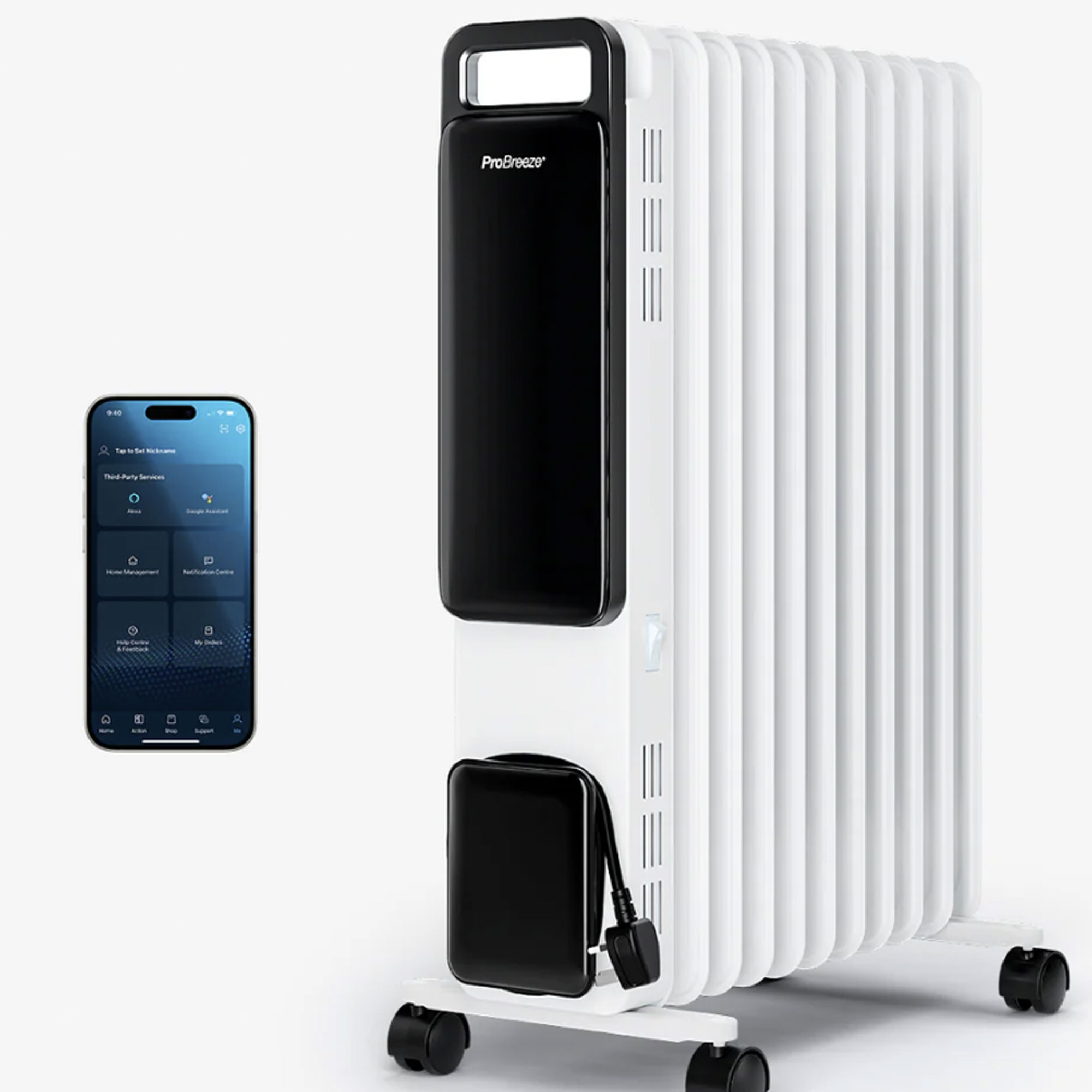 OmniWarm 2500W Oil Filled 11 Fins Eco Radiator Heater With Digital Display and Smart App Control - White