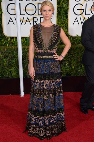 Claire Danes wears Valentino gown and Lorraine Schwartz jewellery at The Golden Globes 2015