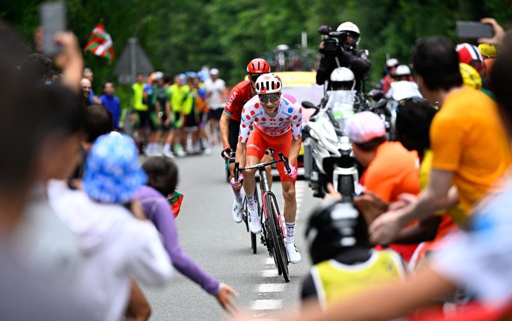 US Neilson Powless of EF EducationEasyPost and French Laurent Pichon of ArkeaSamsic pictured in action during the third stage of the Tour de France cycling race a 1874 km race from AmorebietaEtxano to Bayonne France Monday 03 July 2023 This years Tour de France takes place from 01 to 23 July 2023 BELGA PHOTO JASPER JACOBS Photo by JASPER JACOBS BELGA MAG Belga via AFP Photo by JASPER JACOBSBELGA MAGAFP via Getty Images