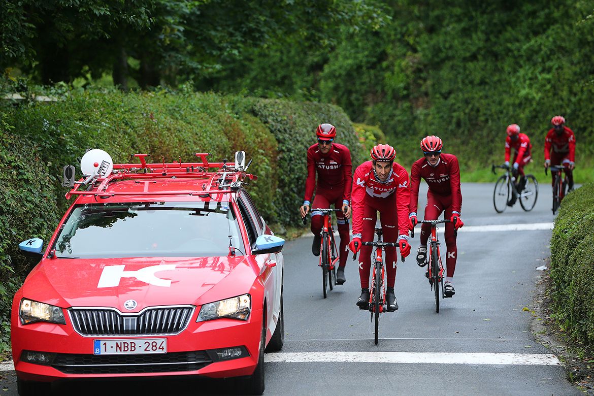 Some of the Katusha riders put up with the weather