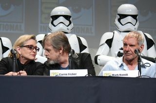 Carrie Fisher, Mark Hamill, and Harrison Ford attend Lucasfilm's