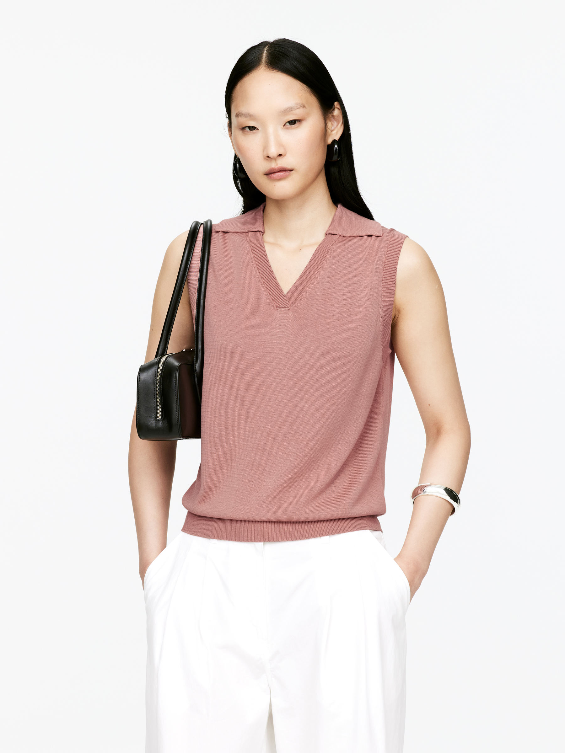 Knitted V-Neck Vest – Dusty Pink – Women – Arket Gb