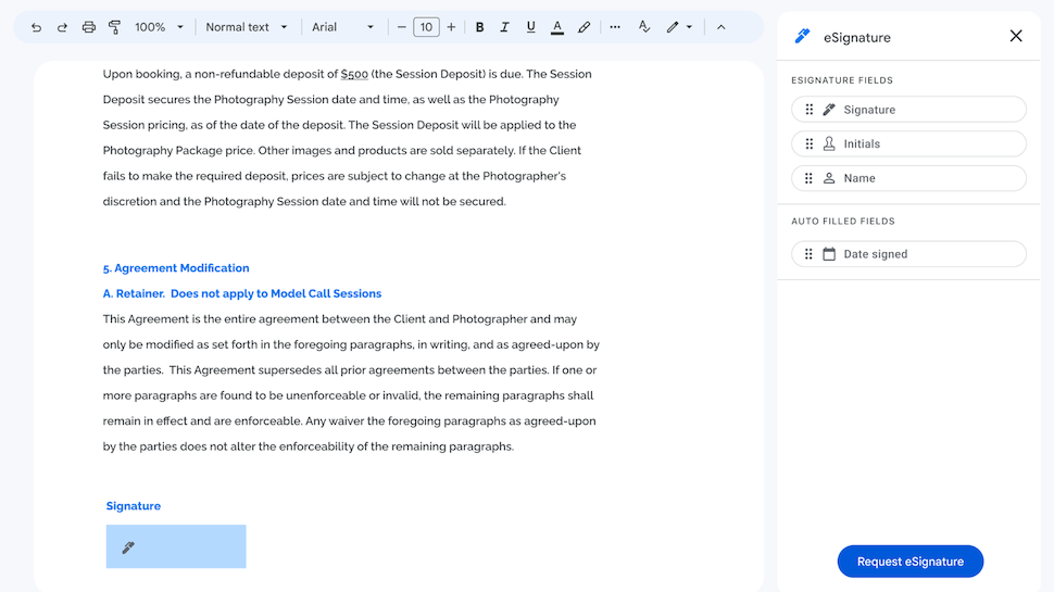 Google Docs eSignature tool