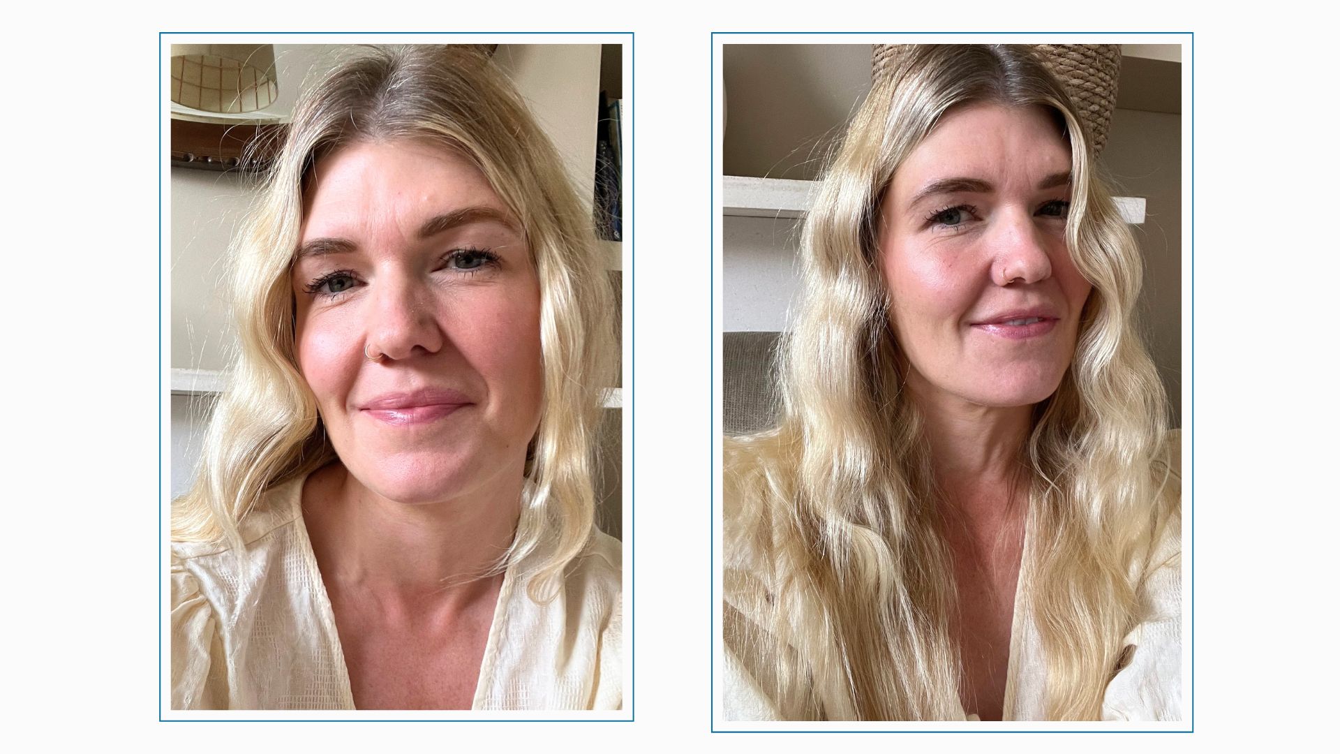 beauty editor Fiona McKim pictured with wavy blonde hair after using the ghd wave