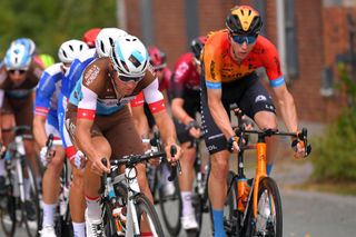 WAVRE BELGIUM AUGUST 17 Silvan Dillier of Switzerland and Team Ag2R La Mondiale Marcel Sieberg of Germany and Team Bahrain Mclaren Peloton during the 41st Tour de Wallonie 2020 Stage 2 a 1723km stage from Frasnes Lez Anvaing to Wavre TourdeWallonie TRW2020 on August 17 2020 in Wavre Belgium Photo by Luc ClaessenGetty Images