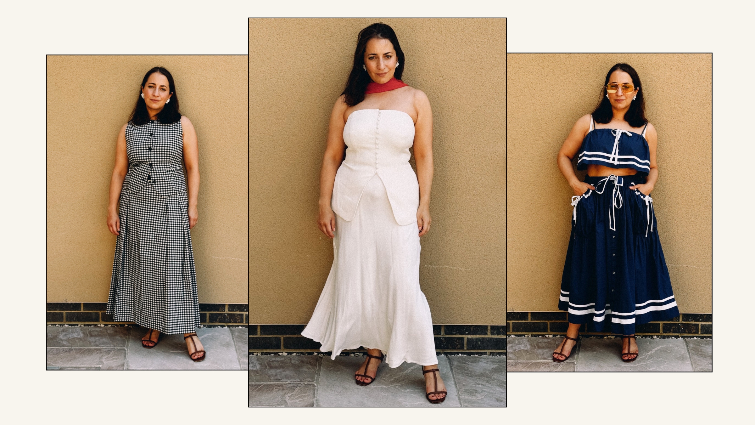 Who What Wear's Editor in Chief, Hannah Almassi wears three co-ordinating set outfits