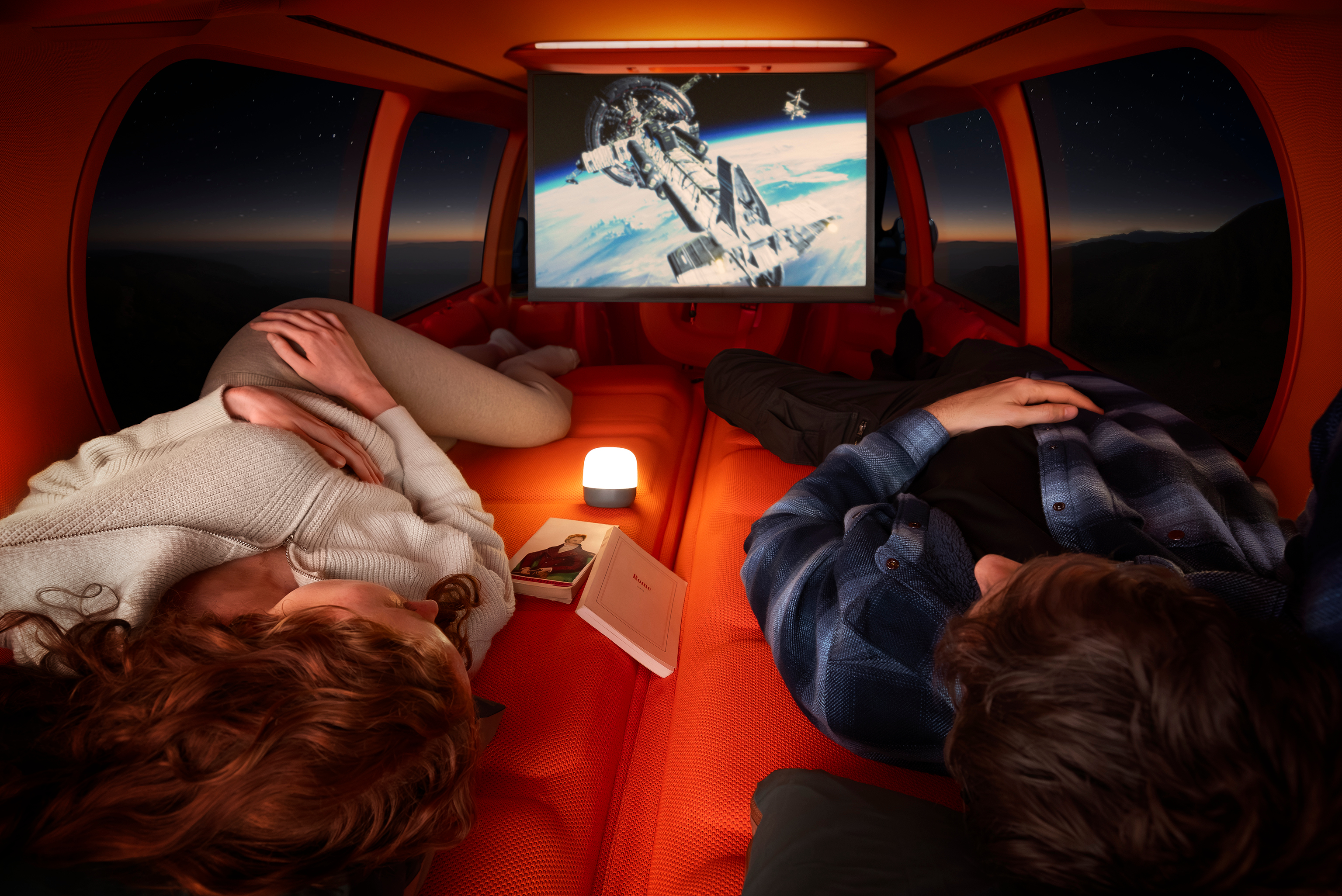 A drop down screen creates an intimate movie palace