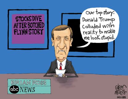 Political cartoon U.S. Trump Michael Flynn Brian Ross fake news