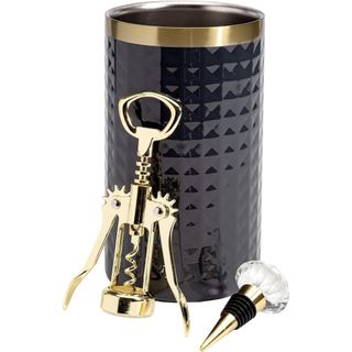  Paris Hilton Wine Bottle Chiller Set, Insulated Double Wall Chiller, Gold Winged Corkscrew Wine Bottle Opener, Diamond Wine Stopper