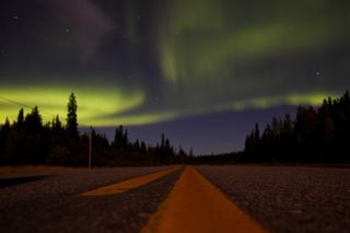 Skywatcher Dan Stanyer set his camera down on the road to take this picture of the aurora on Sept. 9, 2011 near Prince George, British Columbia, Canada.