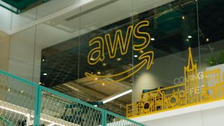 AWS logo on building window