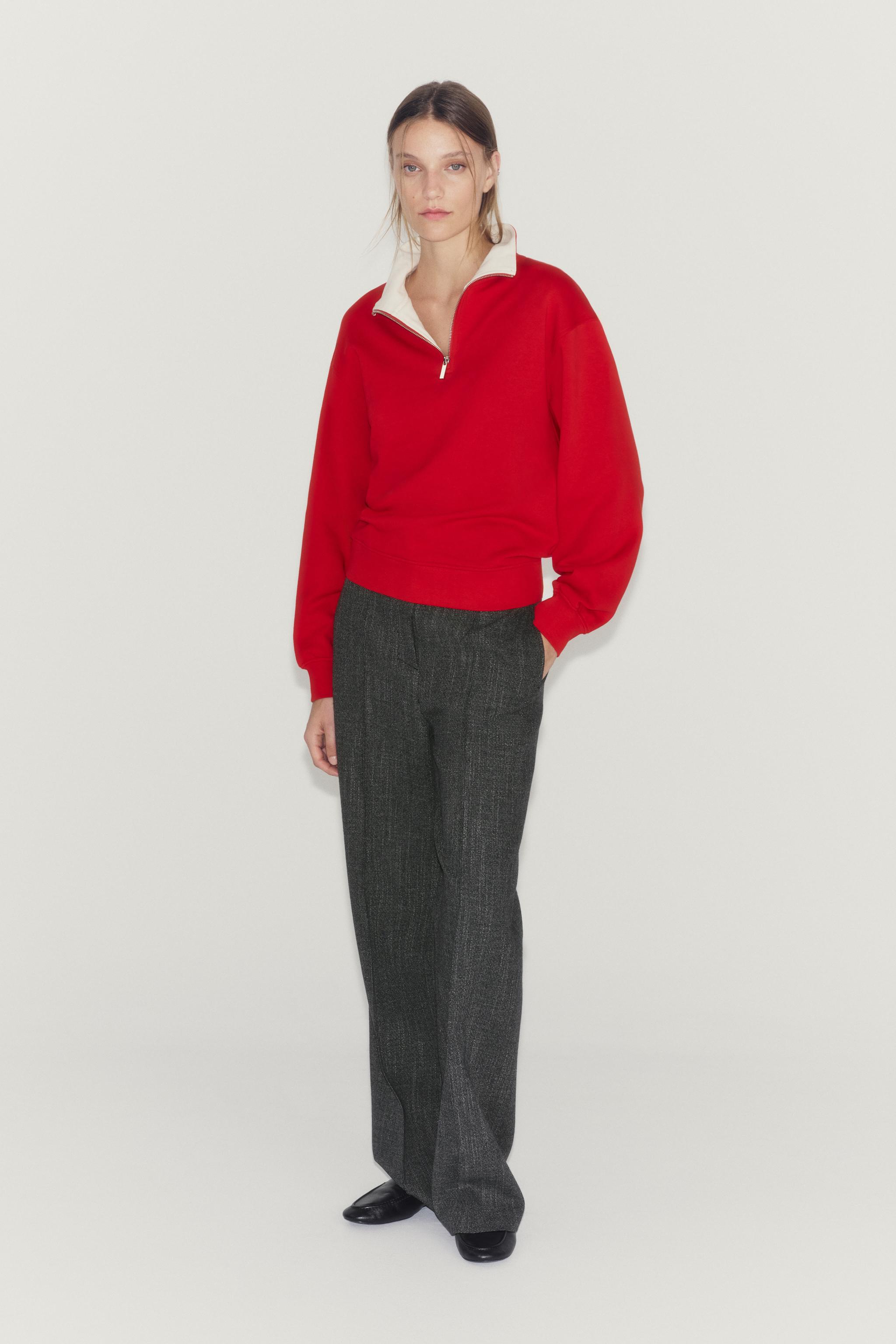 Sweatshirt With Zip - Red - S