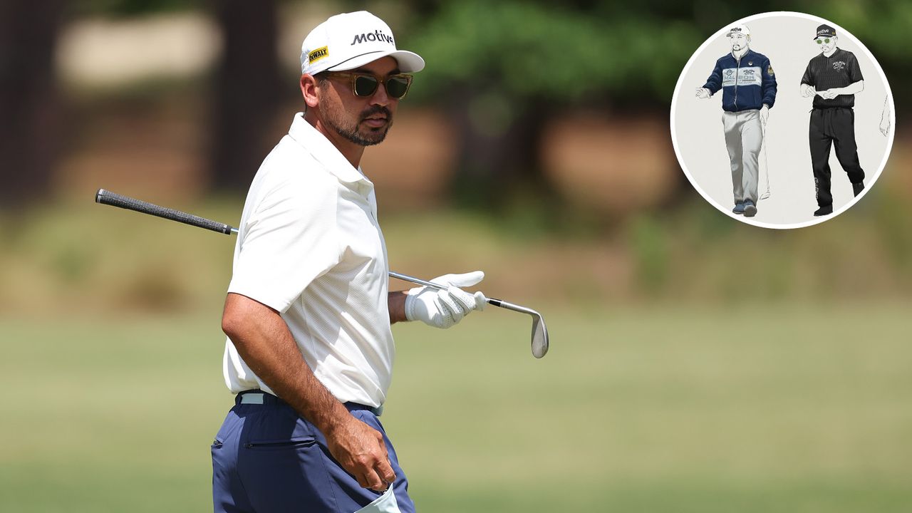 Jason Day walks down the fairway whilst wearing sunglasses