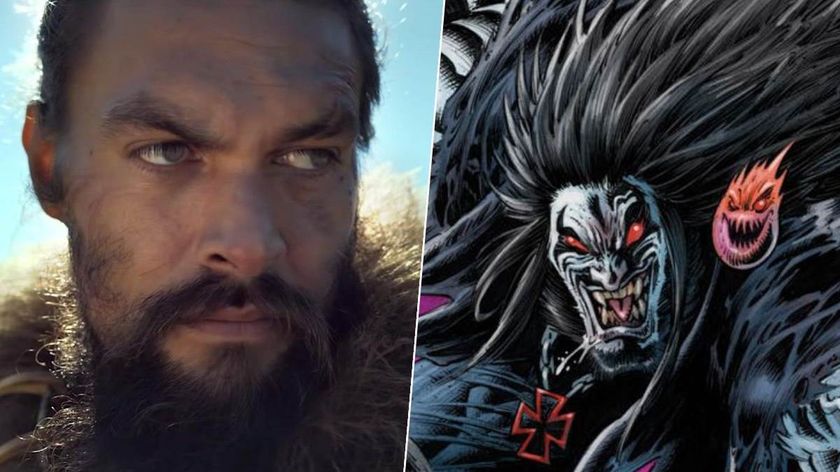 Jason Momoa next to Lobo