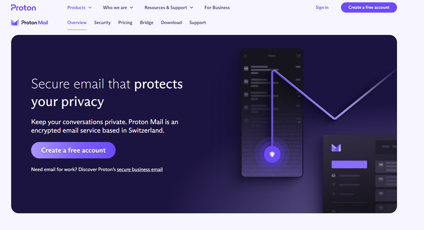 ProtonMail landing page