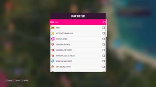 Forza Horizon 5 filters list for map icons