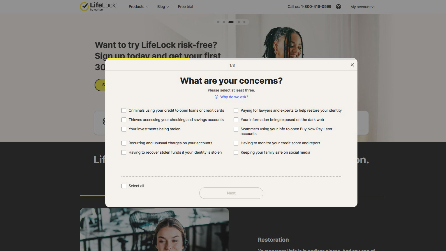 Screenshot of the LifeLock web interface