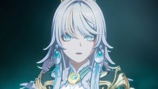 Genshin Impact character Zibai with shocked expression on dark blue background