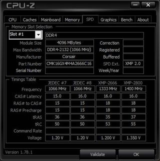A screenshot of CPU-Z's SPD tab with memory and XMP specifications listed